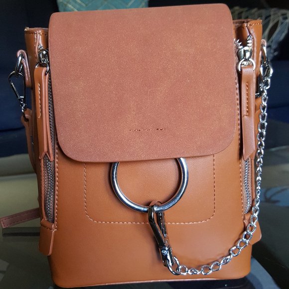 Lulus Handbags - Lulu's Camel Silver Chain Detail Backpack Purse